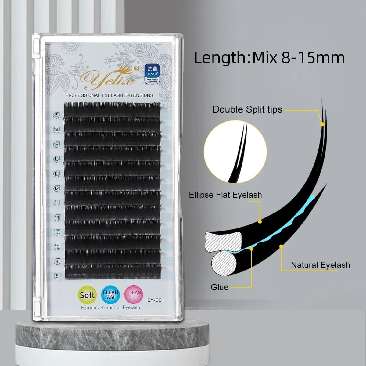 Extensions de cils plats ellipse classique, effet naturel mat