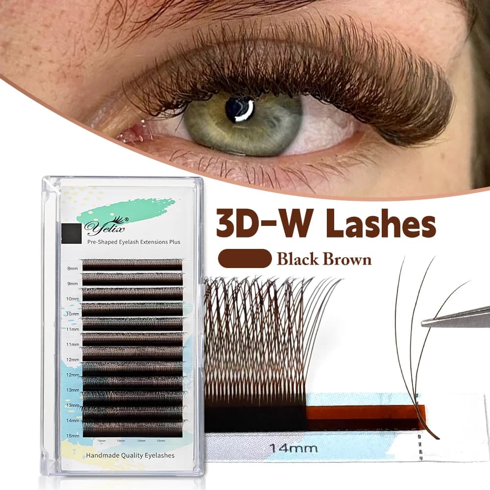 Extensions de cils éventails préfabriqués Volume 3D Noir-Brun