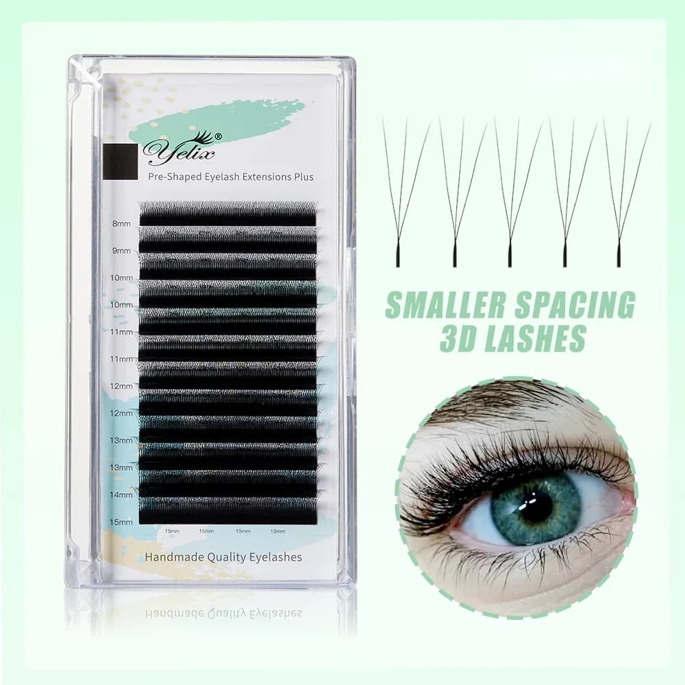 Extensions de cils éventails volumineux préformés 3D en forme W étroits