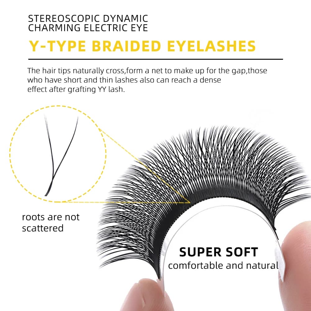 Extensions de cils éventails préfabriqués volume 2D forme YY, 8-15mm