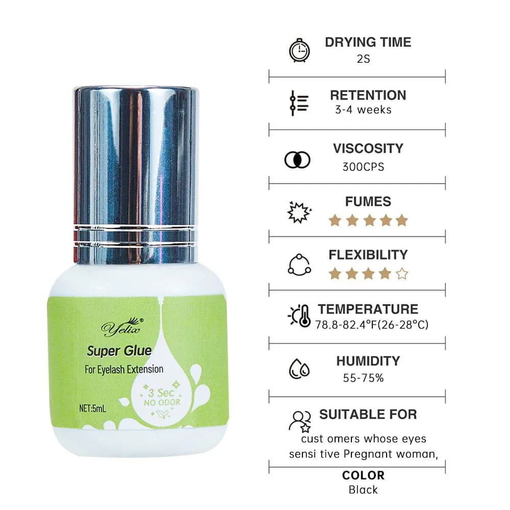 Colle pour extensions de cils séchage rapide faible odeur 5ml