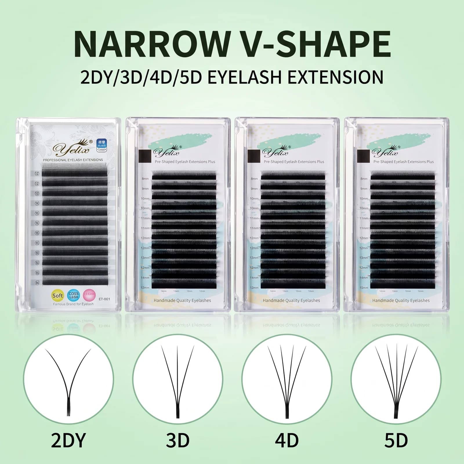 Extensions de cils éventails volumisants préformés forme W étroite, 2D-5D