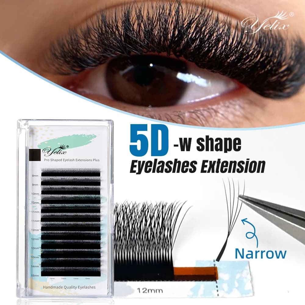Extensions de cils étroits 5D forme W à épanouissement automatique