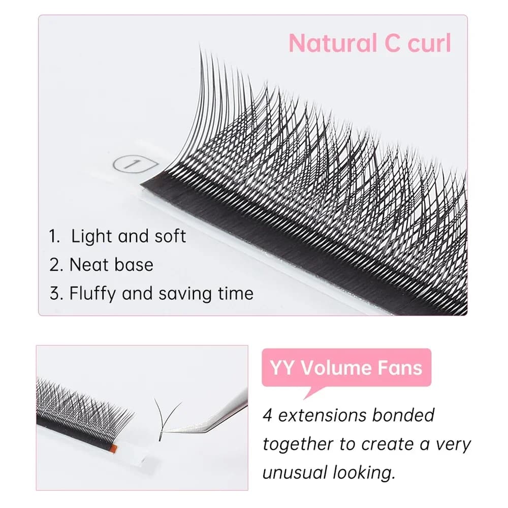 Extensions de cils éventails préfabriqués en forme Y YY 0.05mm C Curl