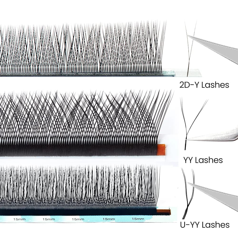 Extensions de cils YY en forme U, Fans préformés à double pointe