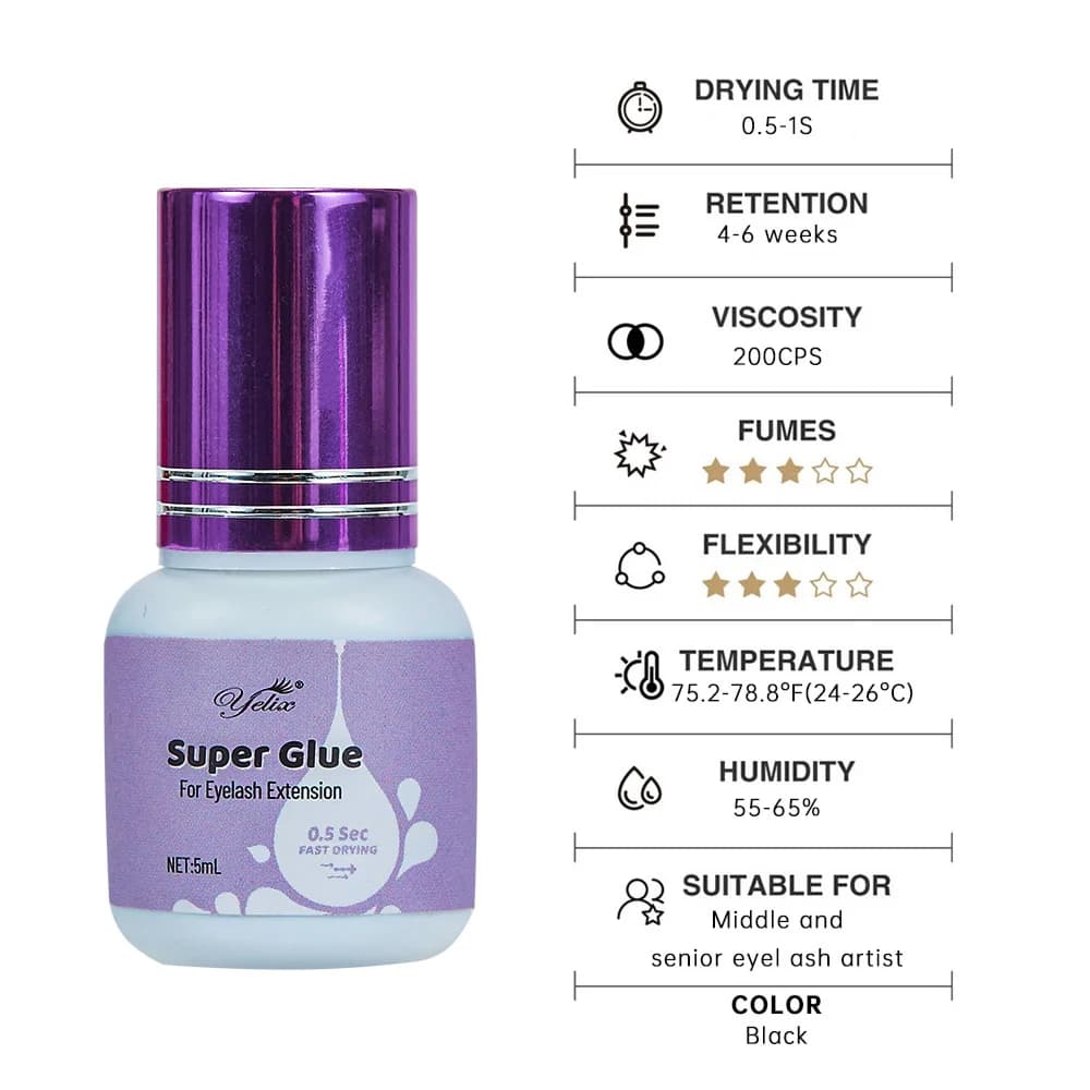 Colle pour extensions de cils séchage rapide faible odeur 5ml