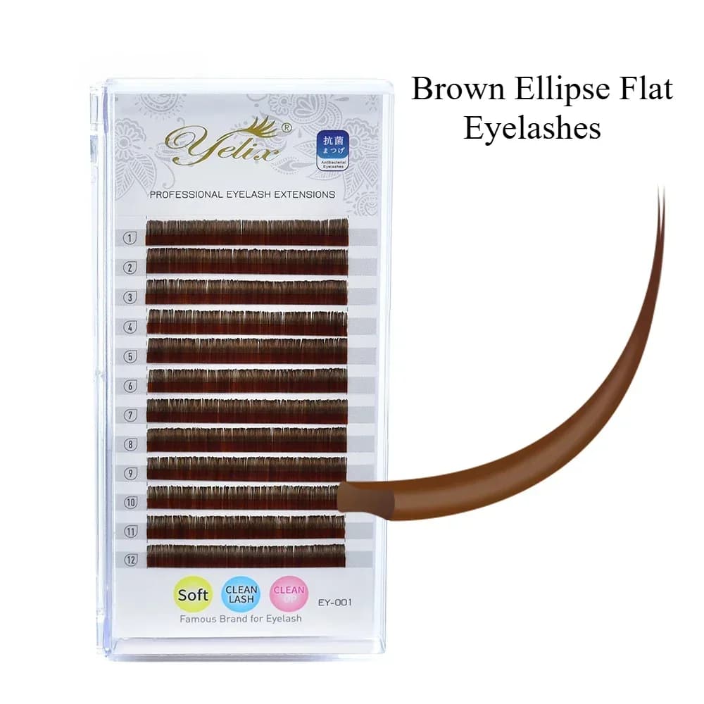 Cils plats bruns ellipse pointe fendue B/C/D Curl 12 rangées
