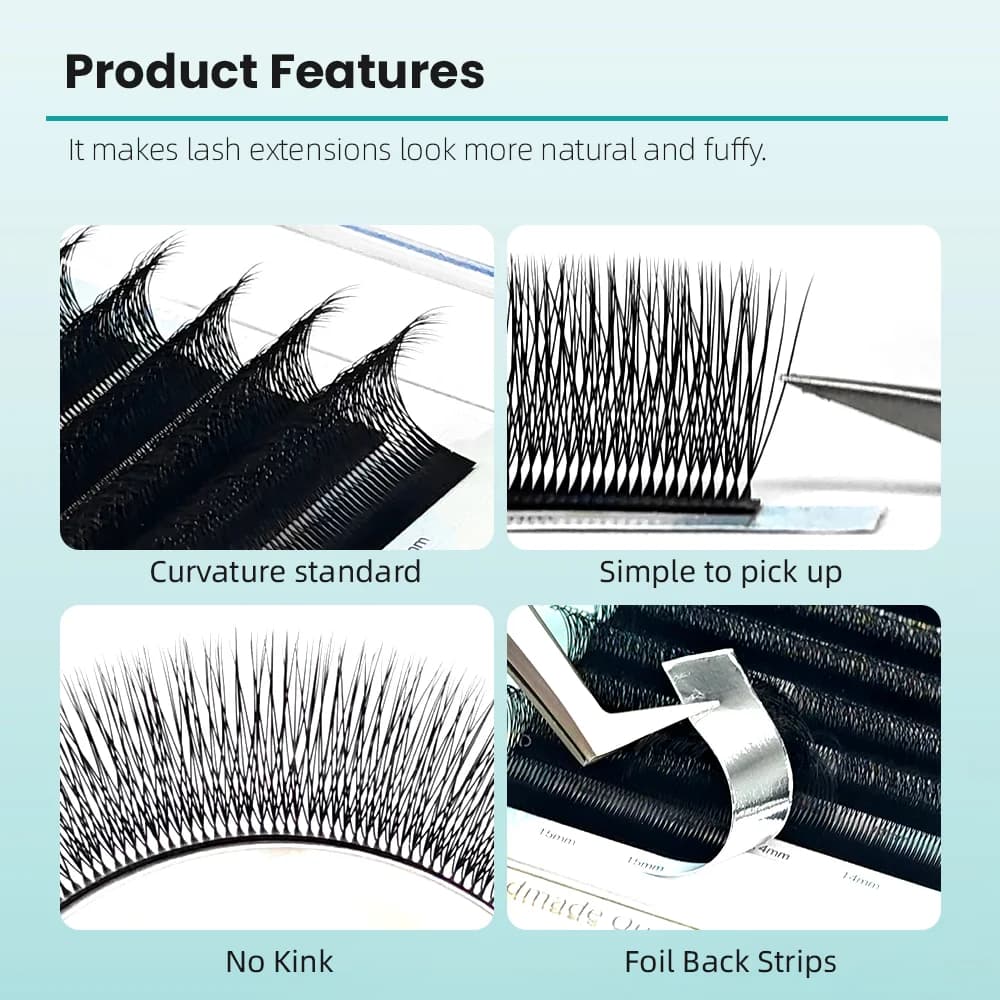 Extensions de cils éventails volumisants préformés forme W étroite, 2D-5D