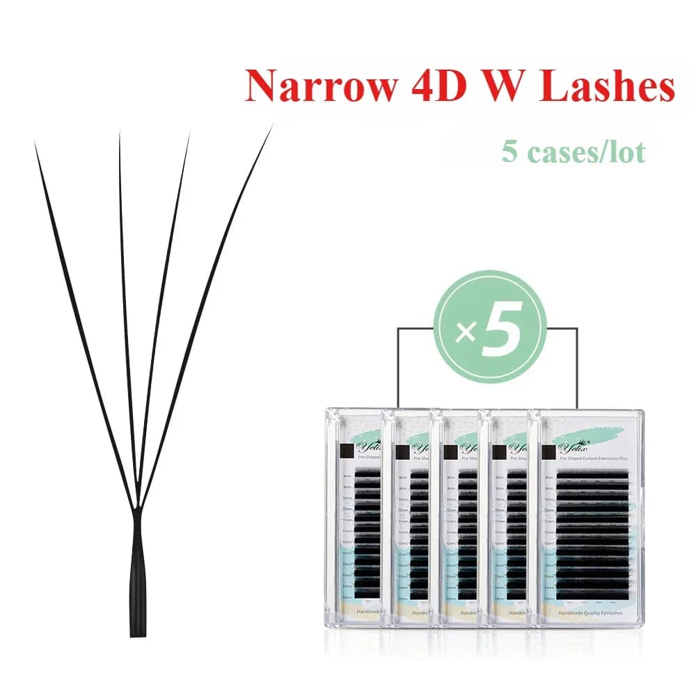 Extensions de cils étroits 4D en forme W, 5 boîtes