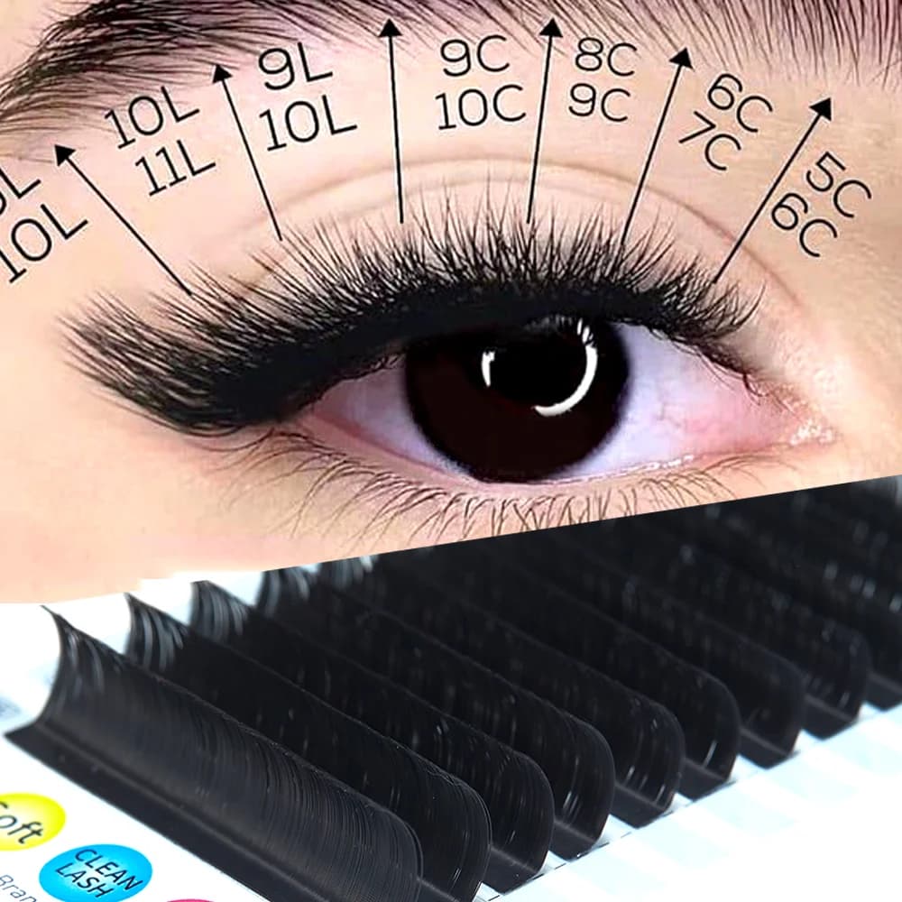 Extensions de cils individuels forme L, courbures mixtes, 8-15mm