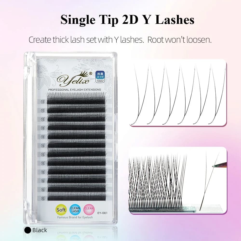 Extensions de cils tissées à la main forme Y 2D pointe unique