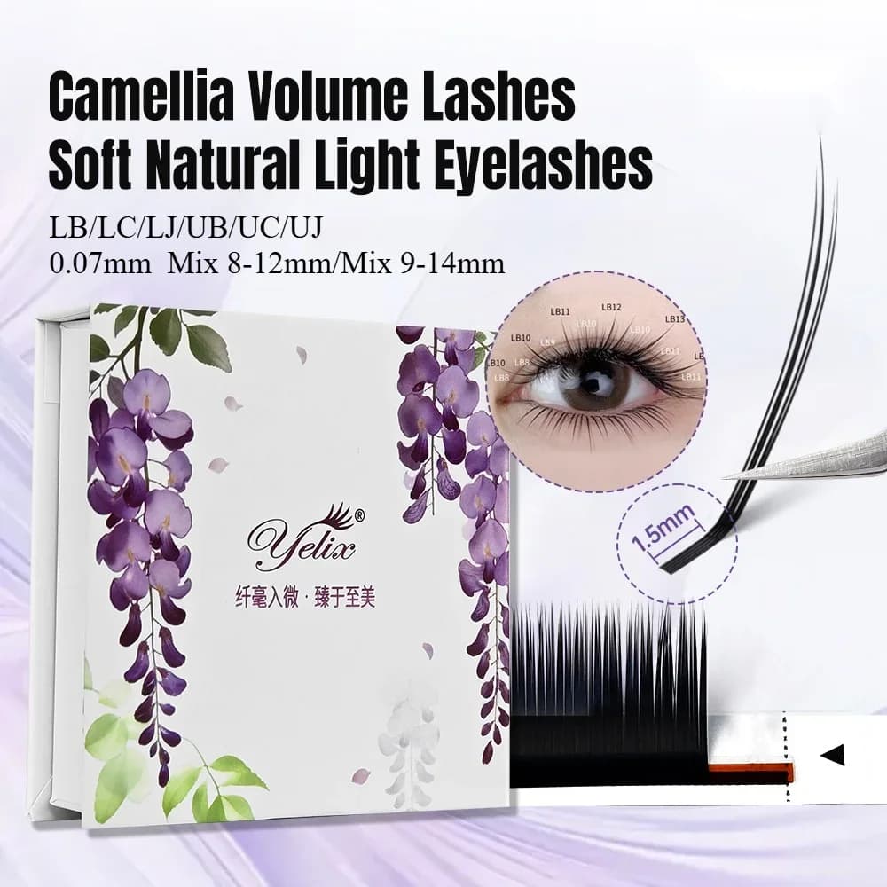 Extensions de cils volume Camellia racines courtes relevées
