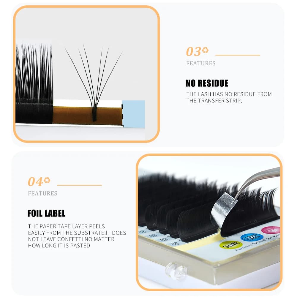 Extensions de cils individuels forme L, courbures mixtes, 8-15mm