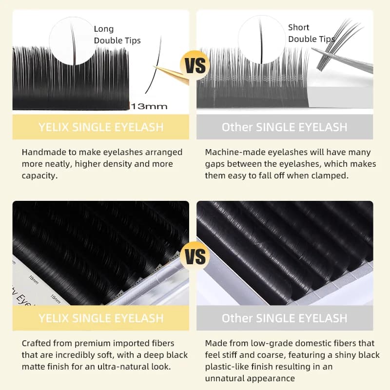 Cils Matte Black plats ovales à pointe divisée
