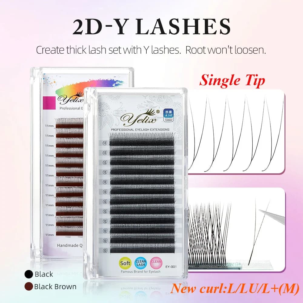 Extensions de cils Y Volume 2D Marron Foncé, Fans Préfabriqués Ultra-Fins