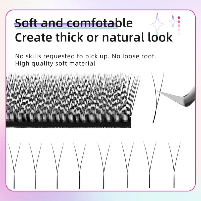 Extensions de cils éventails préformés 2D en forme de Y à pointe unique 0.10mm