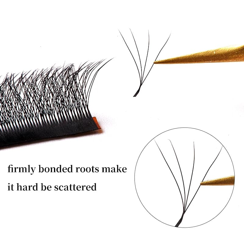 Extensions de cils préfabriqués en éventail 4D forme W florale