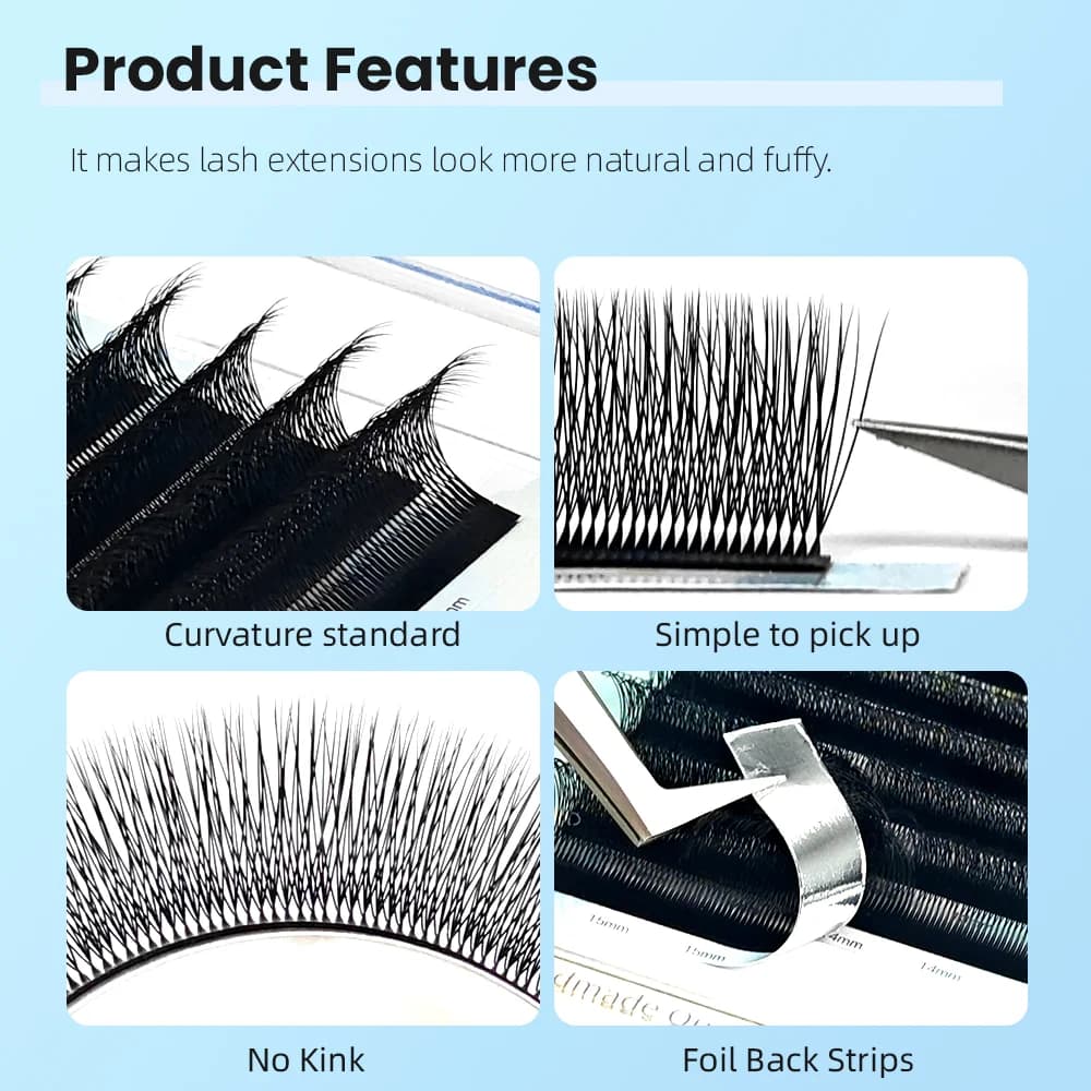 Extensions de cils étroits 5D forme W à épanouissement automatique