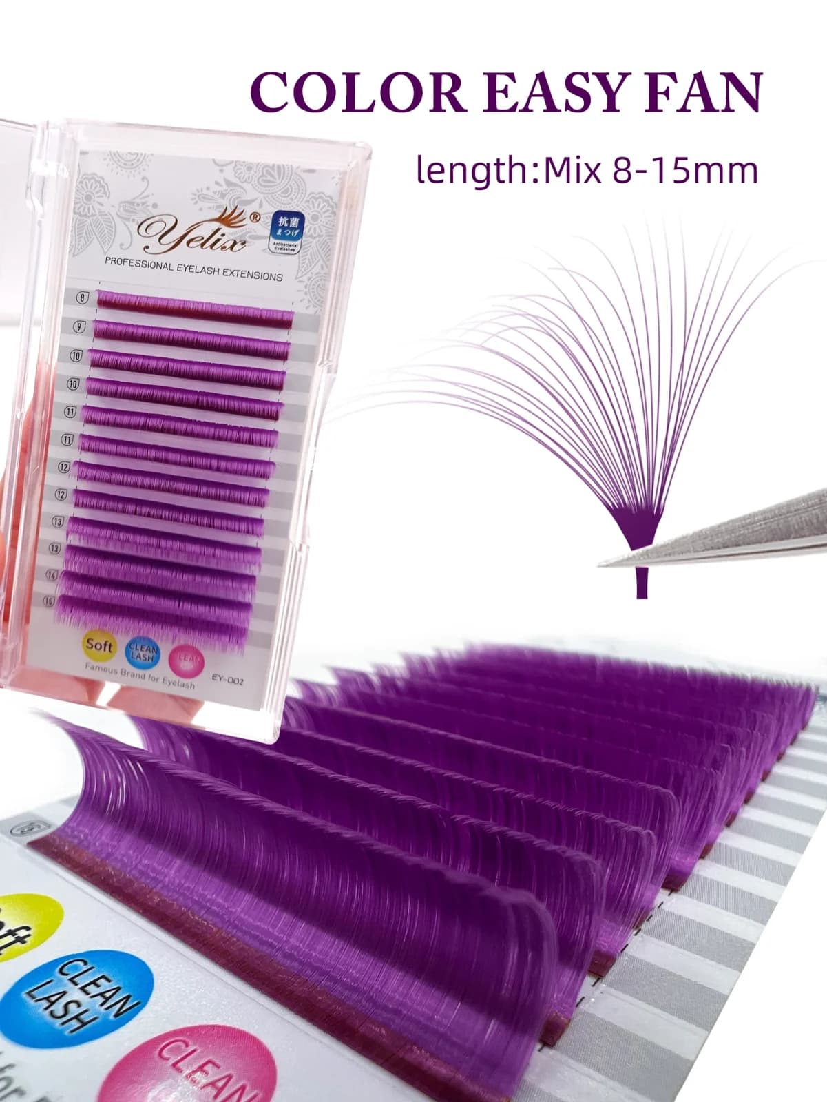 Extensions de cils éventails faciles colorés Rouge Vert Bleu Violet