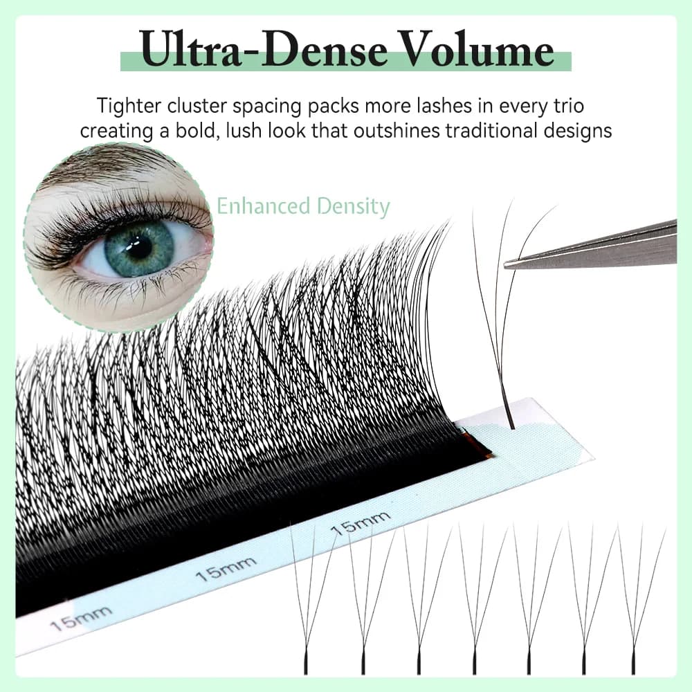 Extensions de cils éventails volumineux préformés 3D en forme W étroits