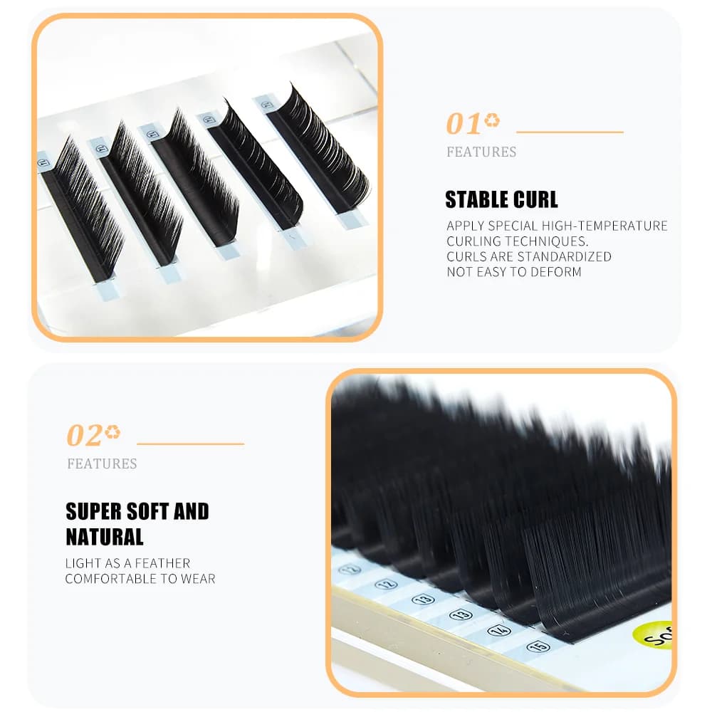 Extensions de cils soie individuels courbure L