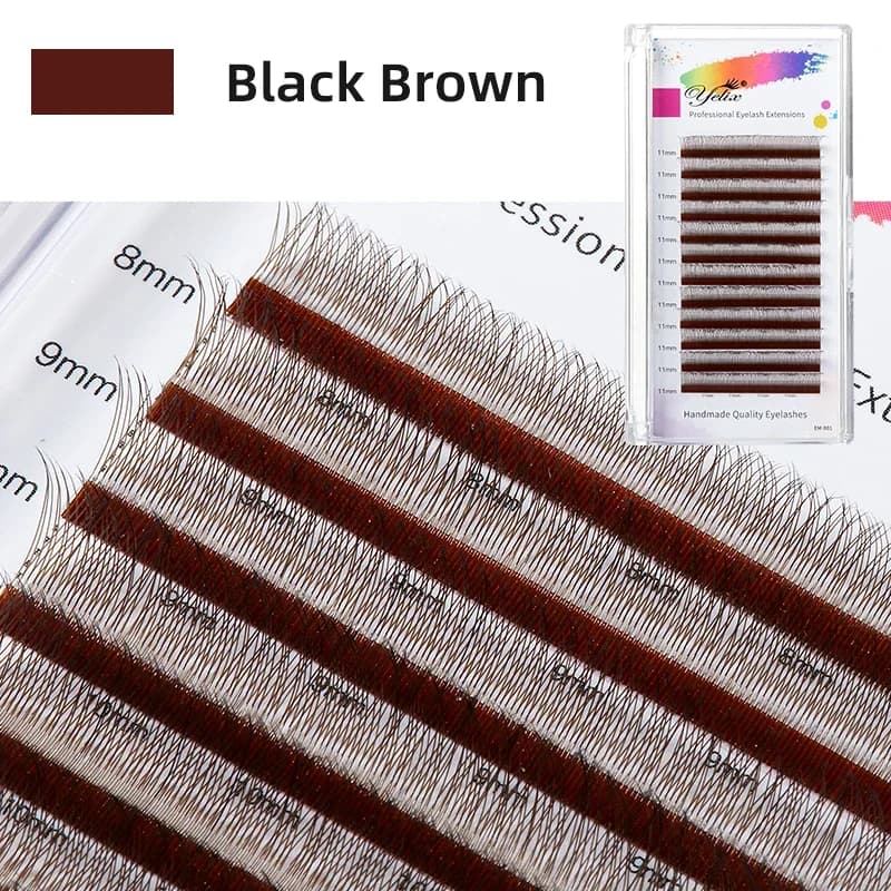 Extensions de cils Y Volume 2D Marron Foncé, Fans Préfabriqués Ultra-Fins
