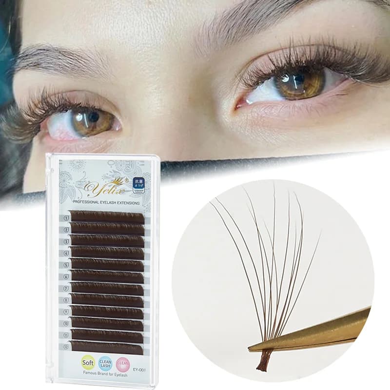 Extensions de cils éventails faciles brun foncé, boucle C/D, 8-15 mm